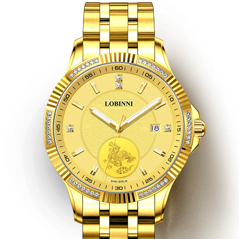 Lobinni Waterproof Men's Gold Fashion Automatic Watch 41mm