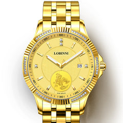 Lobinni Waterproof Men's Gold Fashion Automatic Watch 41mm